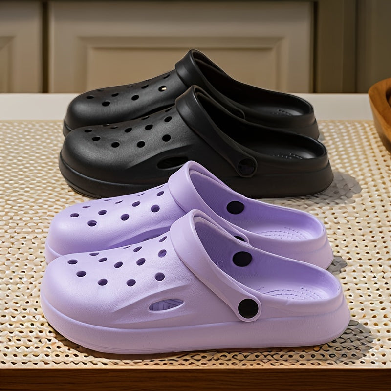 Women's Slip- Thick-Sole EVA Clog Shoes - All-Season Comfortable Round-Toe Mules with Arch & Cushioned Insole, Purple//Black/White, Casual & Semi-Formal Indoor/Outdoor Footwear, Lightweight & Durable EVA Material, Hand Wash or  Clean, Versatile for Beach