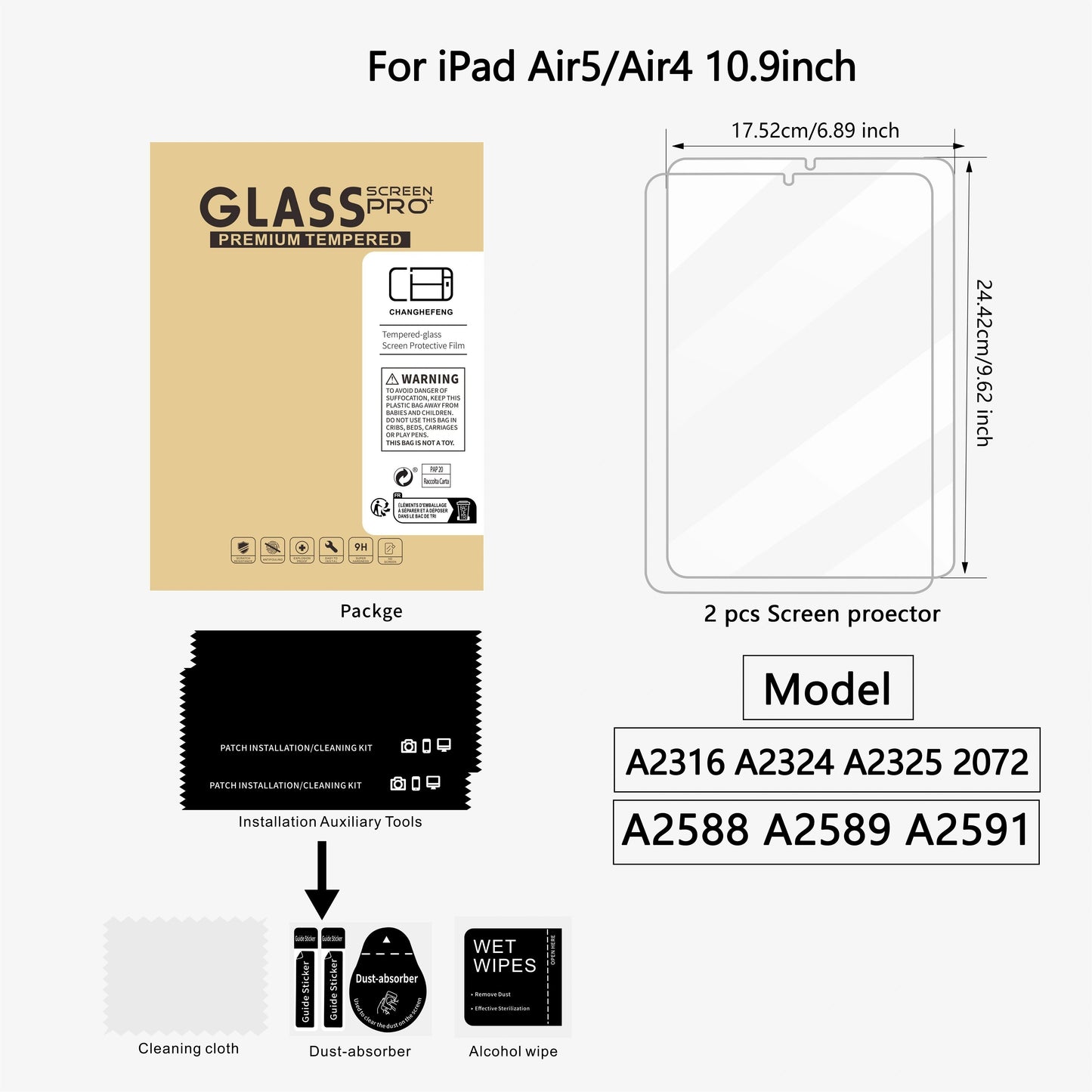 This Is a Pack of 2 Tempered Glass Screen Protectors for Ipad Models Including The 11Th, 10Th, 9Th, 8Th, 7Th, 6Th, 5Th, Air 7, Air 6, Air 5, Air 4, Air 3, Mini 7, Mini 6, Mini 5, And Mini 4 (2018/2020/2019/2020/2022/2023/2024/2025) Pro/Air (7.9/8.3/9.7/10