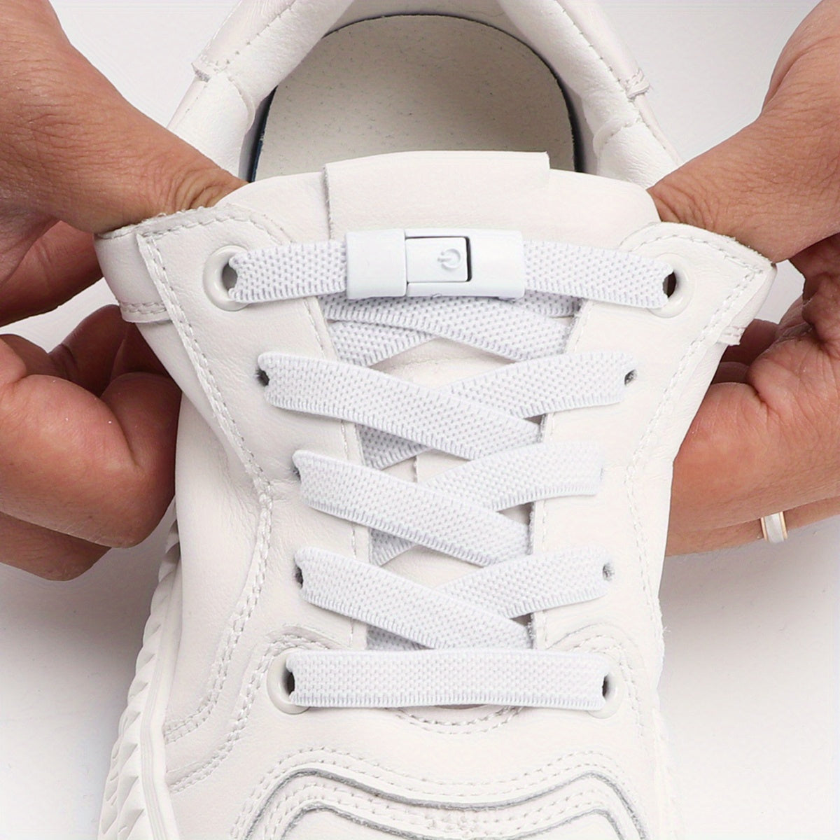 1Pair Women'S Polyester Laces Sneaker Accessories, White No Laces with Buckles