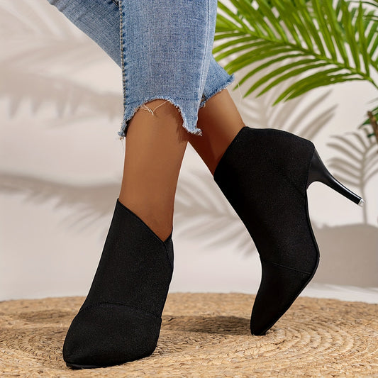 Women's Solid Color Casual Shoes, Slip On Stretch Walking High Heels, Point Toe Comfort Slim Versatile Shoes