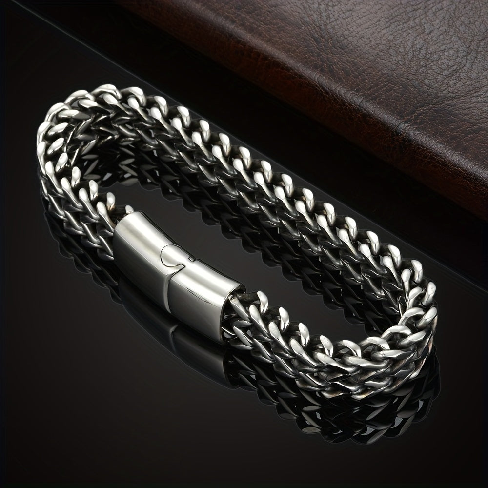 1 Stainless Steel braided square reversible chain magnetic buckle Men's bracelet