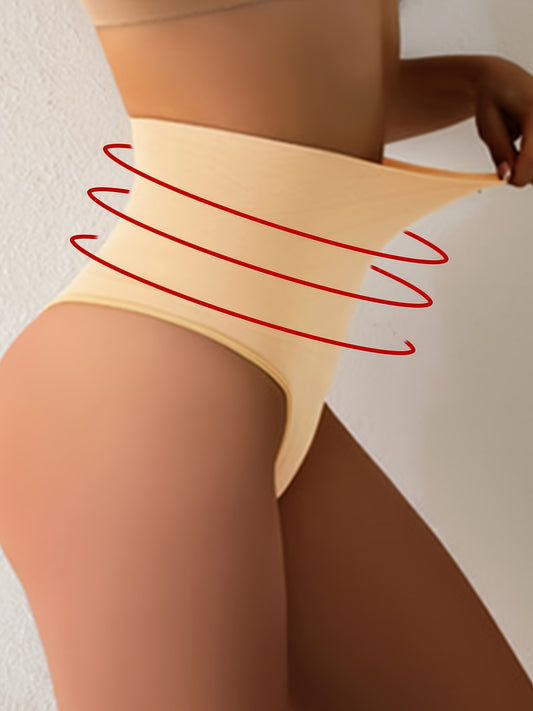 Women's High-Waisted Thong Underwear - Breathable Comfort Fit with Side Striped Design, Sexy Tummy Control Shaping Shorts for Casual Attire, Seamless Design | Smooth Texture Material, High Waisted Underwear