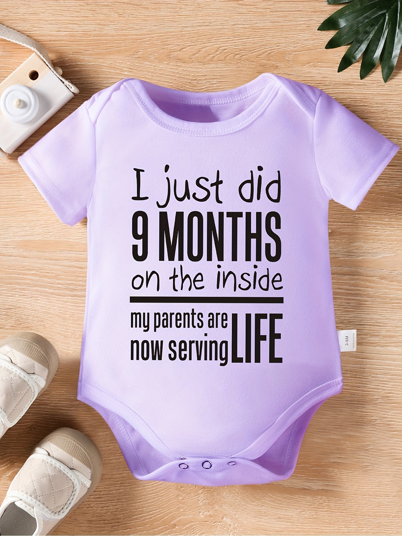 Baby Triangle Jumpsuit I Just Did 9 Months on The Inside My Parents Are Now Serving Life Letter Print Newborn Cute Short-Sleeved Romper Onesie, for Outdoor