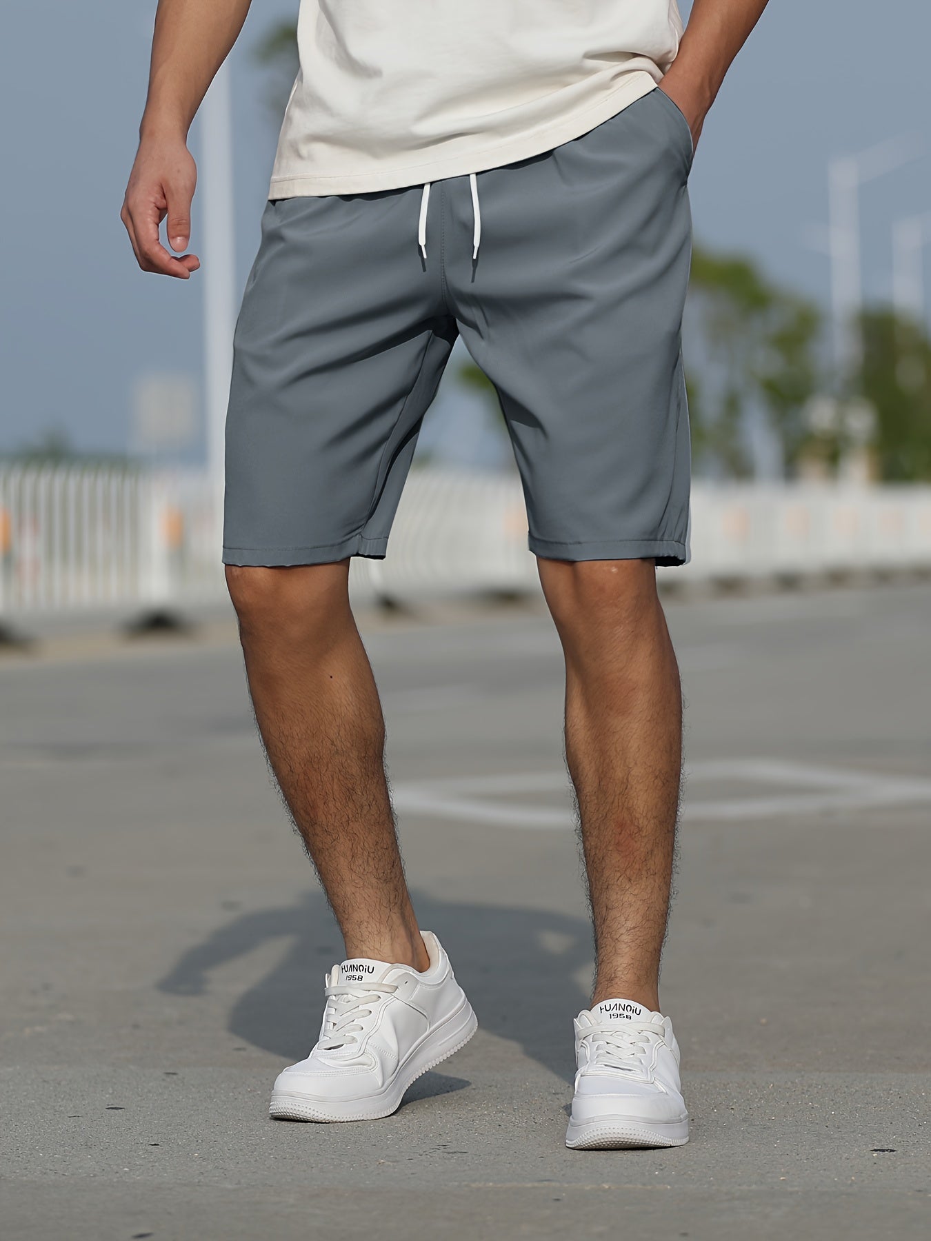 Casual Slightly Stretch Graphic Drawstring Shorts, Men's Clothes For Summer