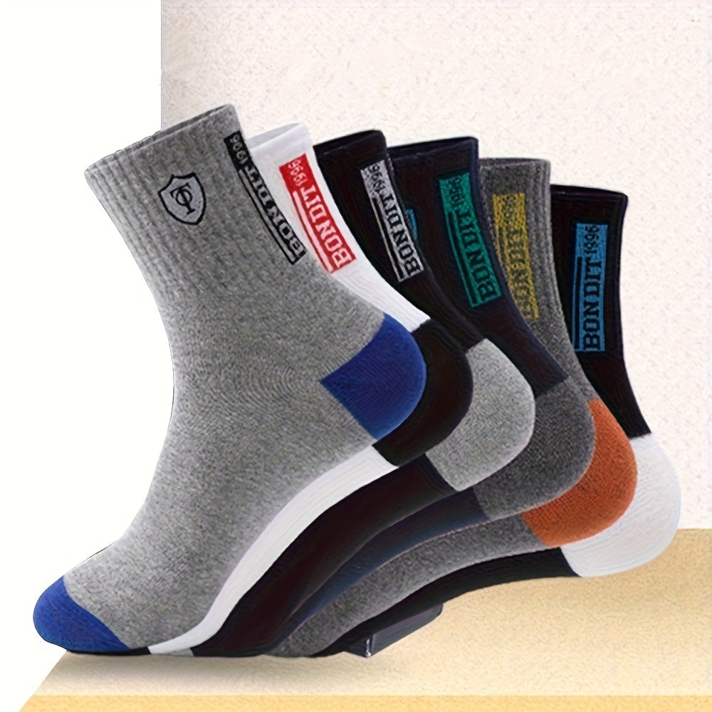 6 Pairs of Men's Socks, Mid-Calf Socks, Sweat Absorbing Socks, Sports Socks, Classic and Versatile, Patchwork Sports and Casual Socks