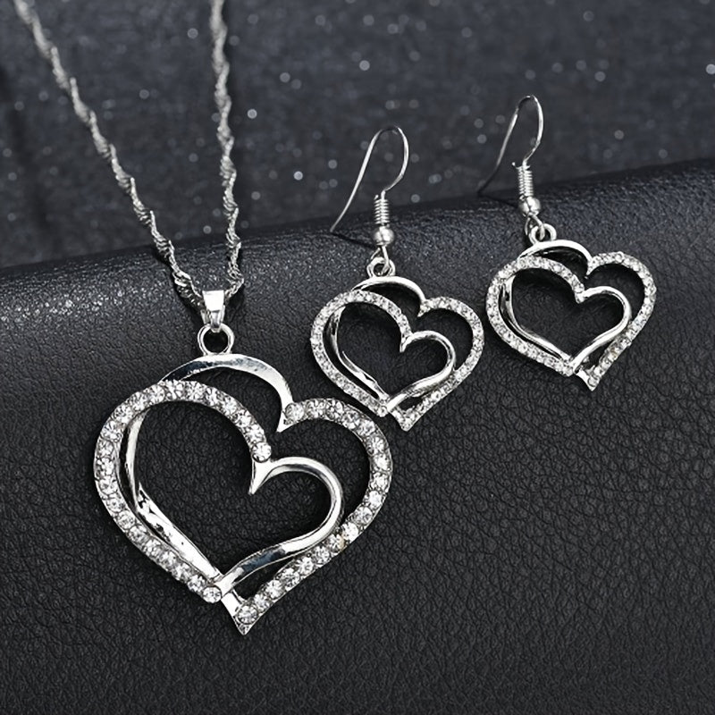 3pcs Double Heart Peach Heart Women's Set