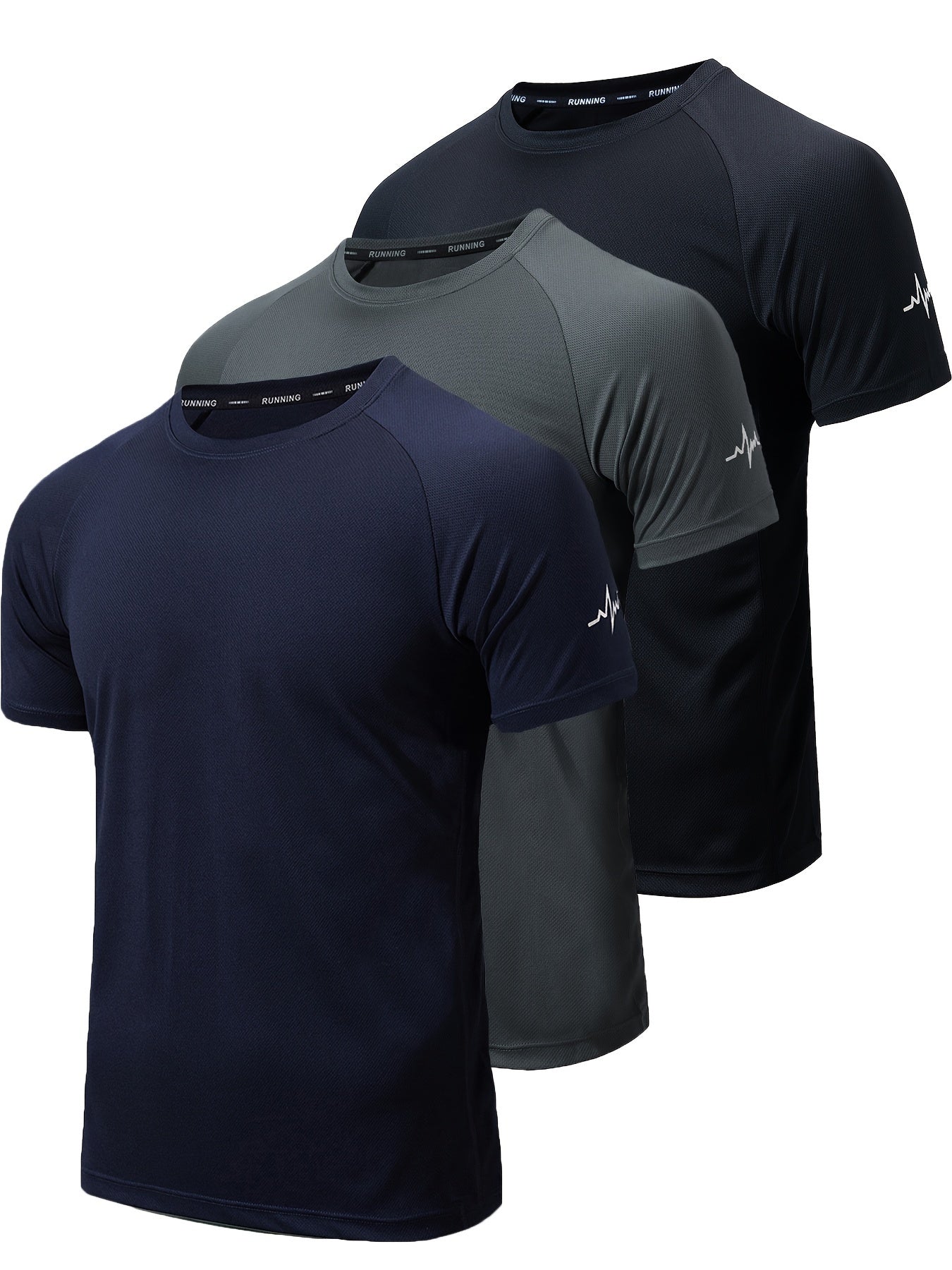 3pcs Men's Athletic Compression T-Shirts - Moisture-Wicking, Breathable Mesh Workout Shirts, Short Sleeve, Round Neck - Black, White, Camo Pattern - Perfect for Gym, Running & Training, Gym Wear | Round Neck Tee | Nontransparent Fabric, Workout Accessorie