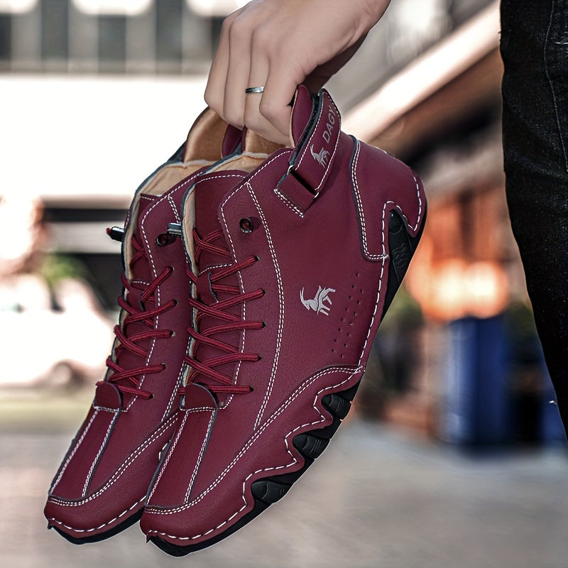 PLUS SIZE Men's Stitching Microfiber Solid Sneakers, Breathable Wear-resistant Slip On Casual Shoes with Hook & Loop Fastener Decor