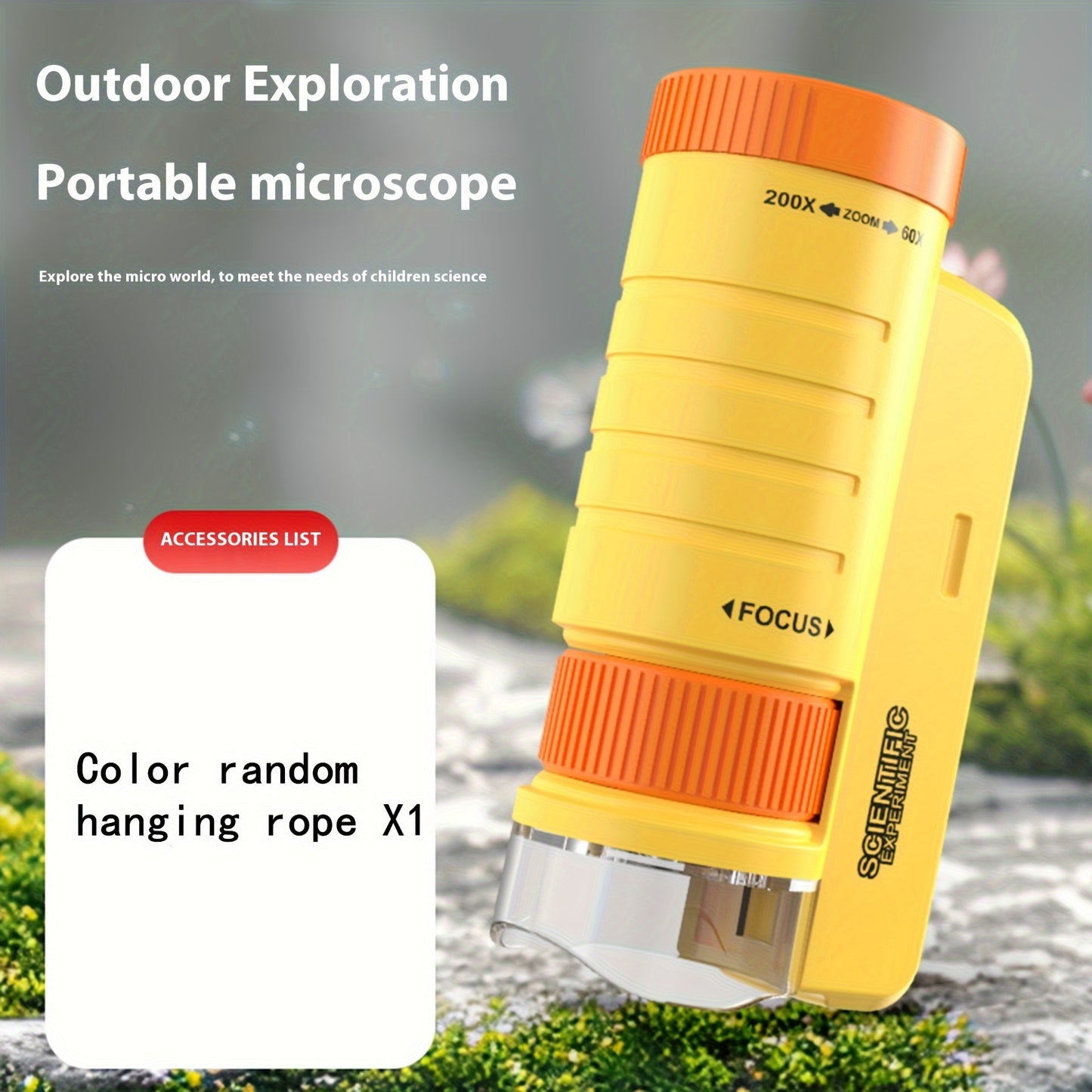 Handheld mini microscope toy with LED light amplification 60X-200X, a scientific toy for cultivating children's exploration of nature, easy to carry outdoors