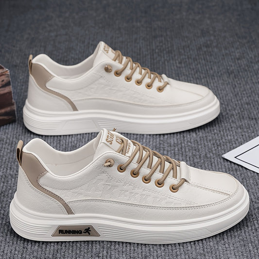 Men'S Spring Casual Sneakers, Korean Style All-Season Low Top Shoes, Solid Color Minimalist Design, Round Toe, Elastic Band Closure, Faux Upper & Lining, Rubber Sole, EVA Insole