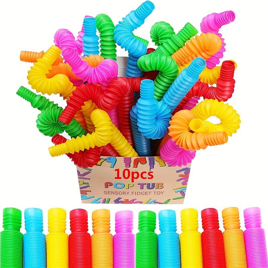 10pcs Sensory Pop Tubes Toy Set, Plastic Fidget Toys for Fine Motor Skills Development, Educational Learning Toy, Ideal for ADHD, Autism, with Assorted Colors for Kids Ages 3-6, Boys & Girls