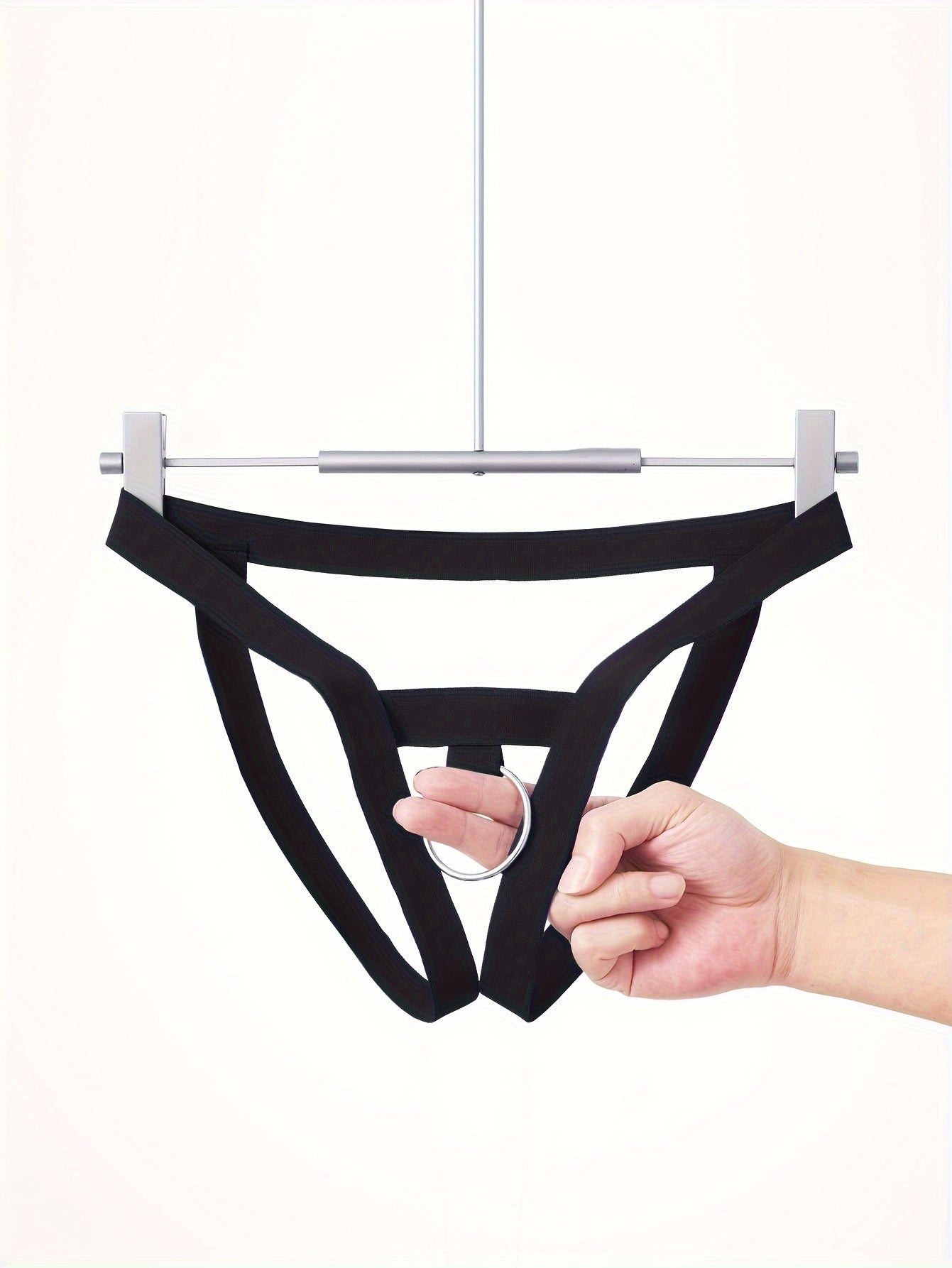 Men's Nylon Underwear Lingerie Open Hip Briefs with Straps Men's Bikini Briefs O-Ring Crotchless Thong