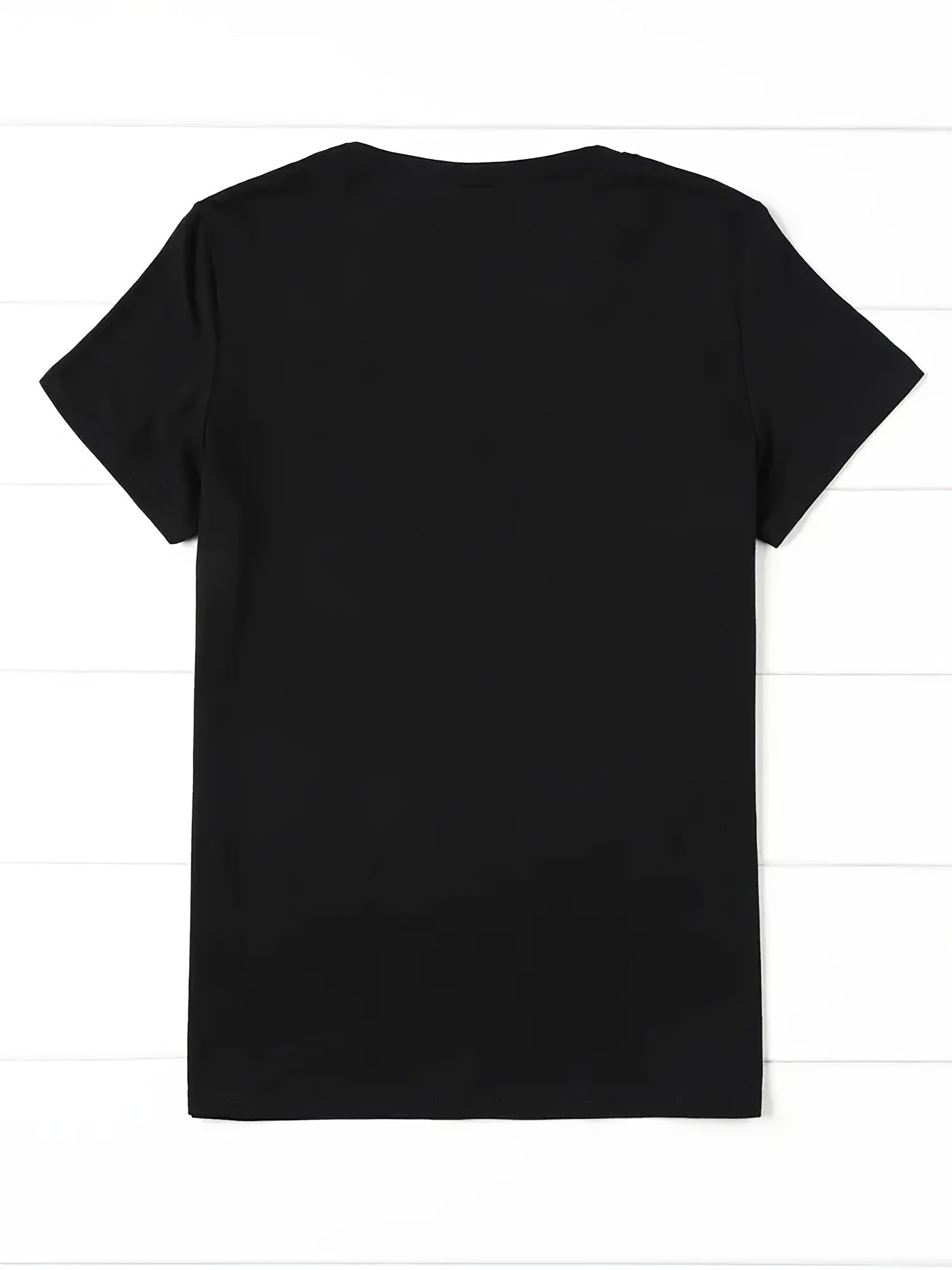 Women'S Casual Los Angeles Alphabet Print T-Shirt, Short Sleeve Crew Neck, Summer Knit Polyester Top with 5% Elastane, Regular Length - Black