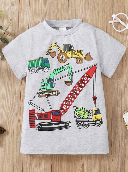 Excavator Print T-Shirt Boys Clothes Summer
