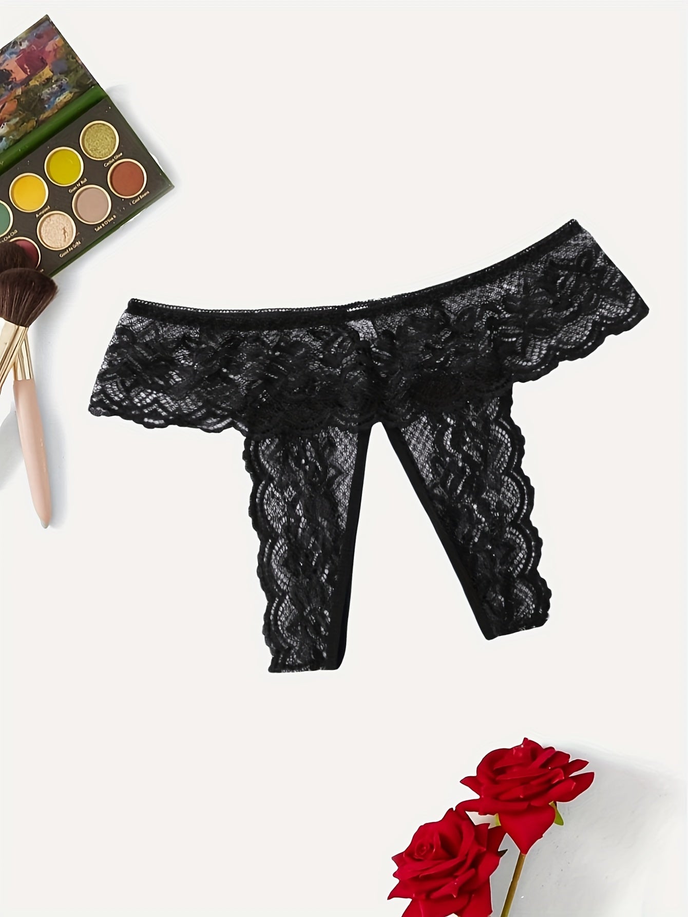 Women'S Sexy Red Lace Thong Panties - Open Crotch Design with Cut-Out Details, Breathable & Comfortable Intimate Underwear for Valentine'S Day or Special Occasions, Romantic Clothing, Elegant Style, Intricate Detailing