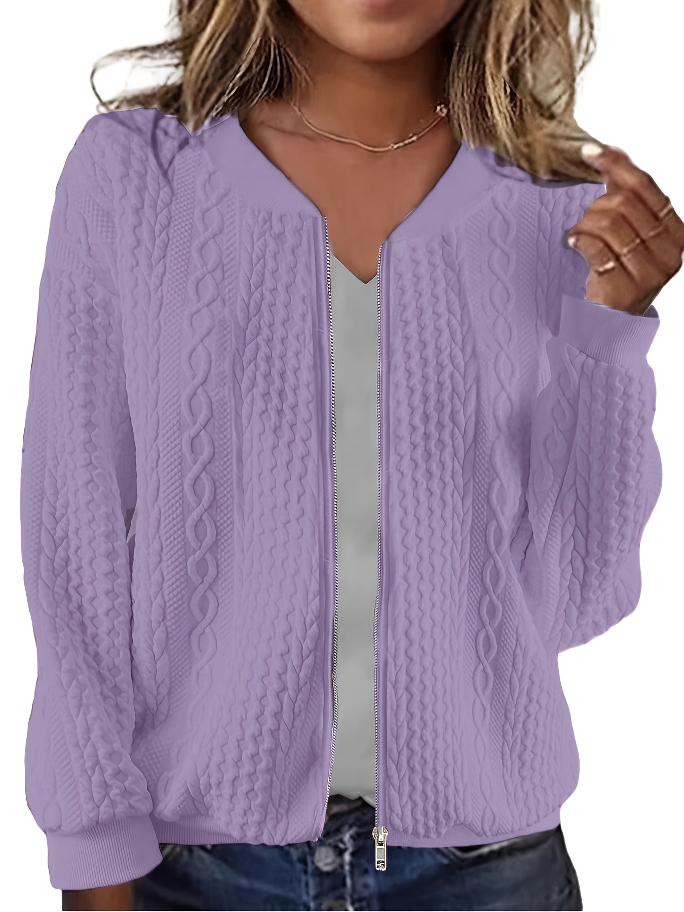 Plus Size - Women'S Plus Size Baseball Jacket - Full-Zip Front Closure, Soft Pink Outerwear for Fall/Winter, Casual Outerwear for Everyday & Formal Events, Fall Fashion, Relaxed Fit, Quality Stitching, Fashion Lovers