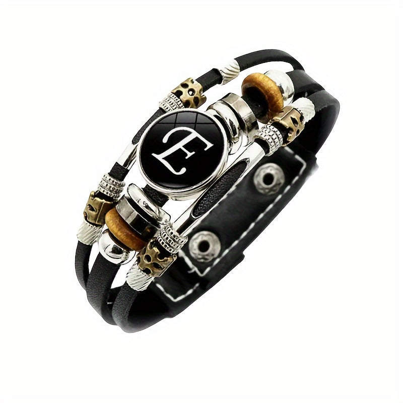 1pc Multilayer Braided Bangle Punk Style A-Z Bangle With 26 Alphabet PU Leather Bracelets With Identification Name For Men And Women