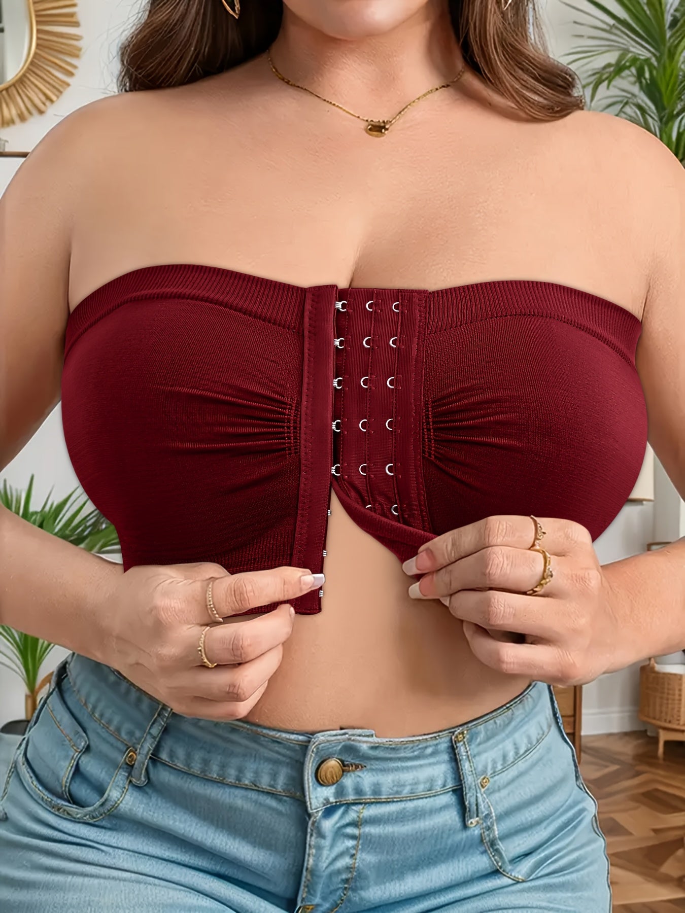 Women'S Front Closure Push-Up Bra - No Underwire, Invisible Straps, Adjustable Lift for Tummy Control & Back Relief, Sleek Black Design, Comfortable Everyday Bra, Back Relief Bra | Sleek Push-Up Bra | No Underwire Bra