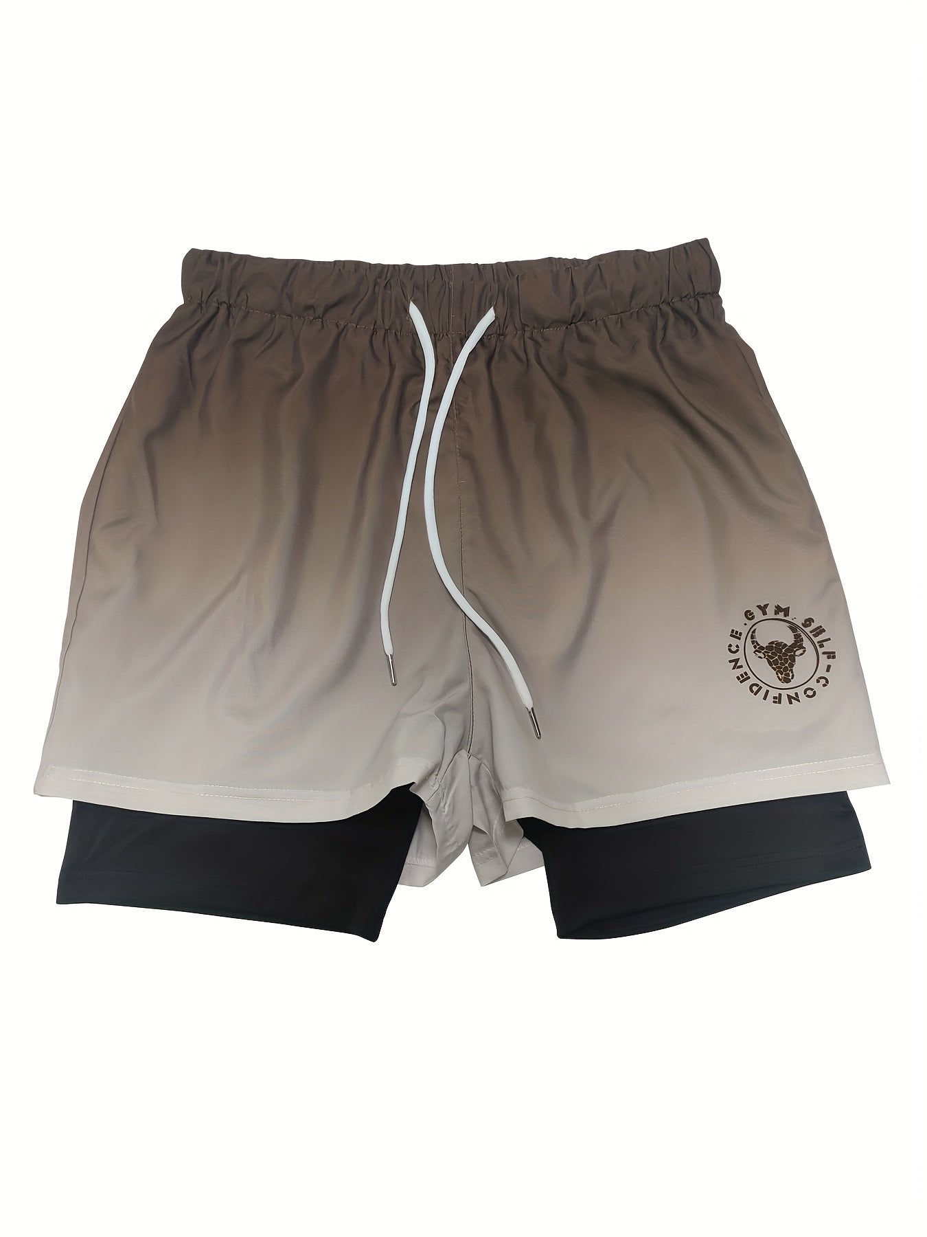 Men's Gradient Athletic Shorts - Summer Outdoor Sports, Adjustable Drawstring Waist, Breathable Mesh Lining, Black to Gray with "NO Fear NO Limits" Design, Comfortable for Active Wear