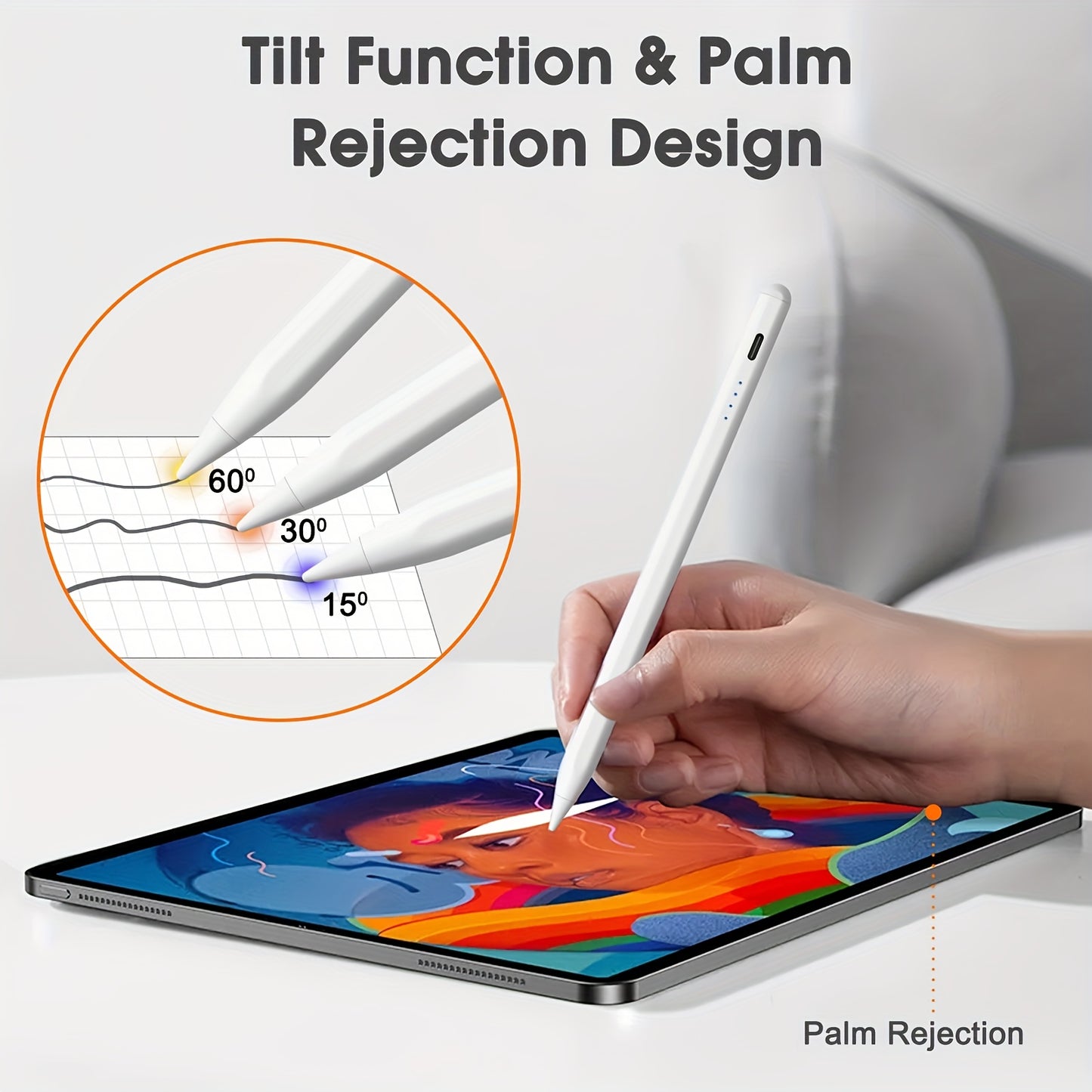 iPad Pencil Stylus Pen with Palm Rejection & Tilt Function, 13-Minute Fast Charge, USB Charging, Rechargeable Lithium Polymer Battery, Electronic Components Included