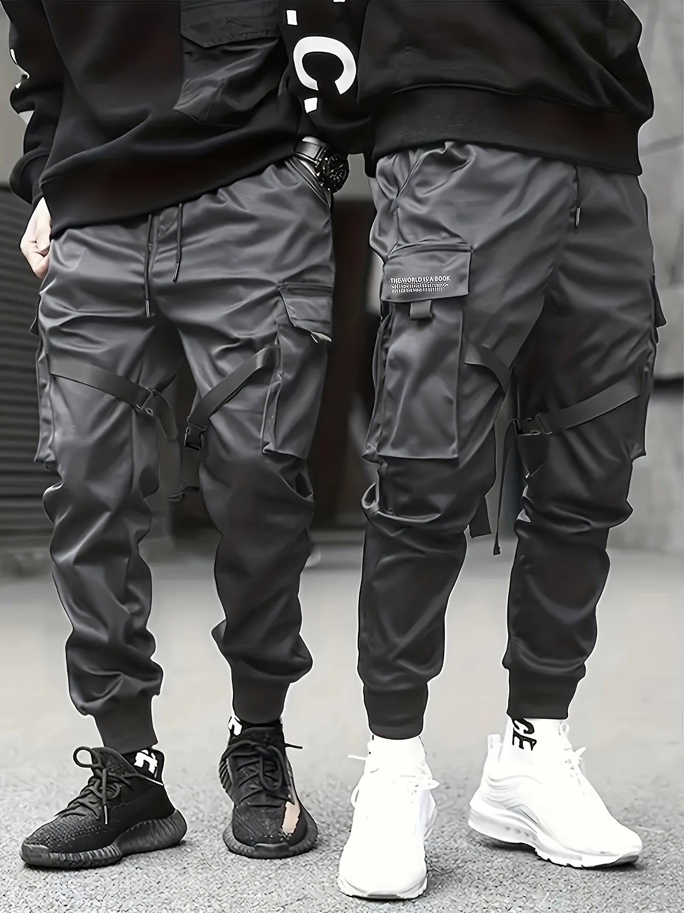 Trendy Solid Cargo Pants, Men's Multi Flap Pocket Trousers, Loose Casual Outdoor Pants, Men's Work Pants Outdoors techwear Hip Hop Style