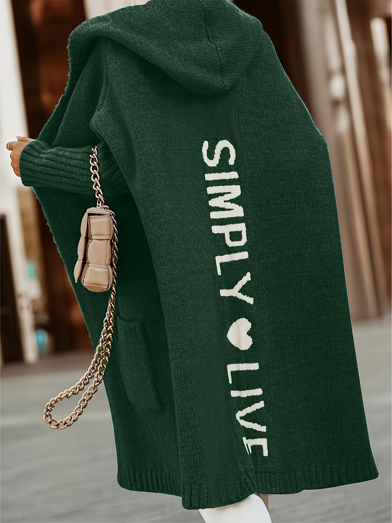 Elegant Mint Green Cardigan for Women - Sleeveless Open Front with "Simply Love" Lettering, Collarless, High Stretch Fabric, Front Pockets, and Coa