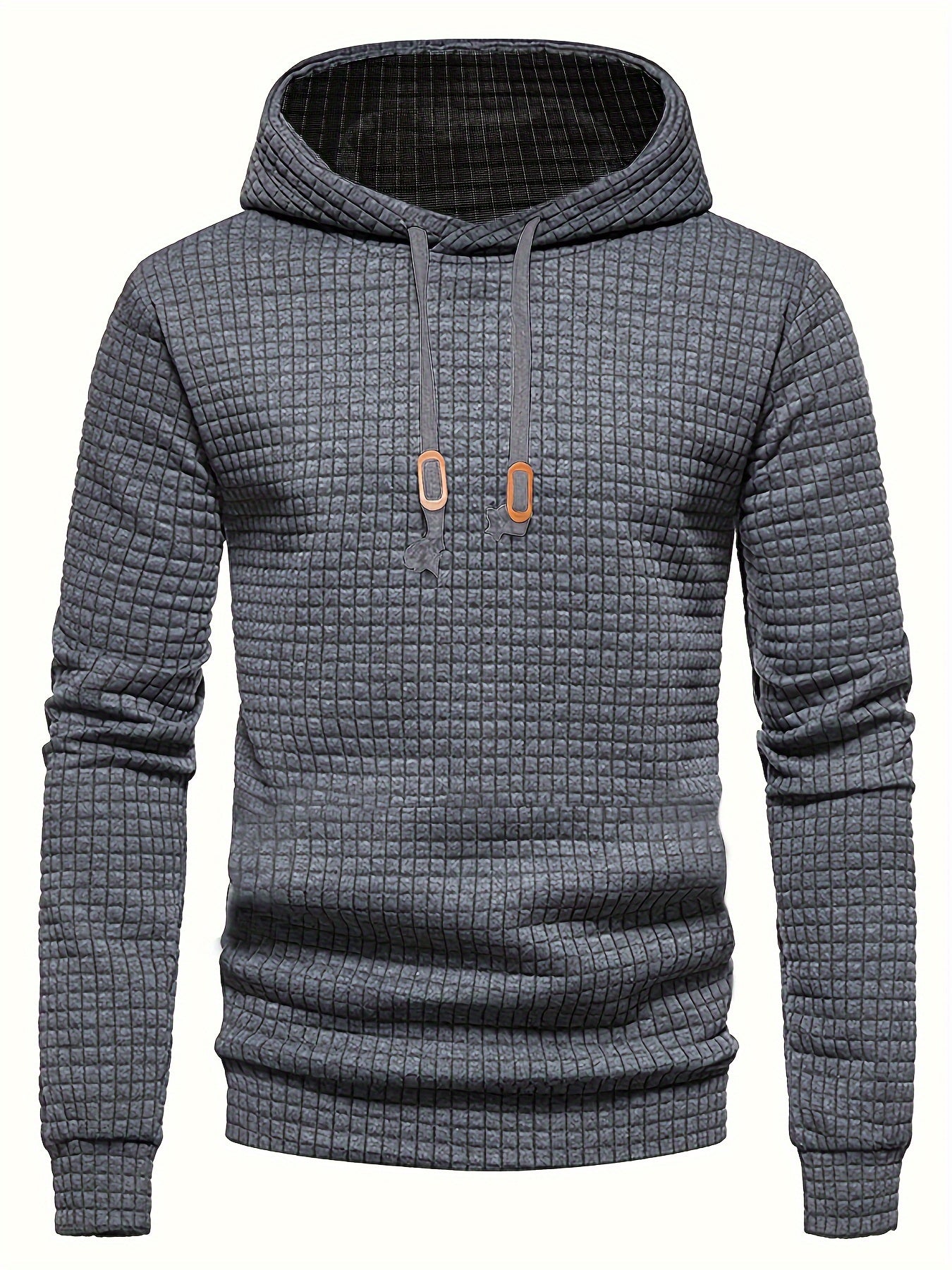 GEKM Men'S Bohemian Plaid Long Sleeve Hoodie - Cozy Jacquard Fabric Sweatshirt with Orange Accents, Casual Outdoor Jogging & Fitness Training Pullover, Regular Fit, Hooded Design, Comfortable Pullover
