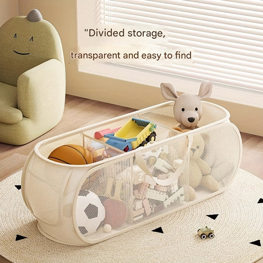 Large Capacity Toy Storage Basket - Transparent Fabric Organizer with Divided Compartments, Easy to Find Items, Ideal for Living Room, Playroom, or Bedroom, Toy Organization | Playroom Storage | Durable Storage Basket, Toy Storage Organizer