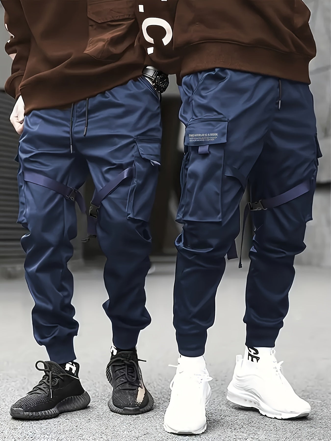Trendy Solid Cargo Pants, Men's Multi Flap Pocket Trousers, Loose Casual Outdoor Pants, Men's Work Pants Outdoors techwear Hip Hop Style
