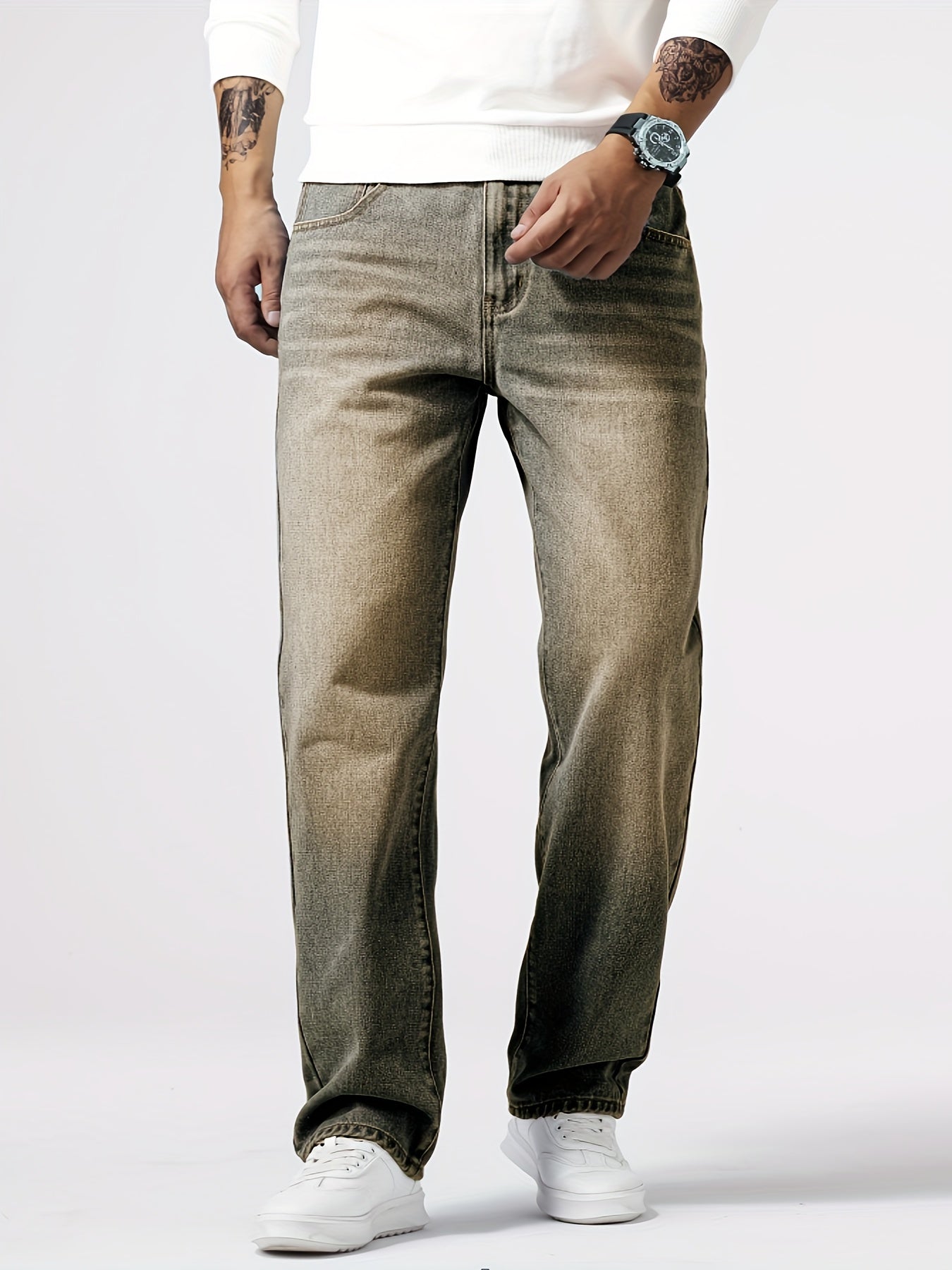 Men's Light Blue Relaxed Fit Jeans - Casual Straight-Leg Machine-Washable Denim Pants for Casual Attire, All-Season Comfort & Versatile Style