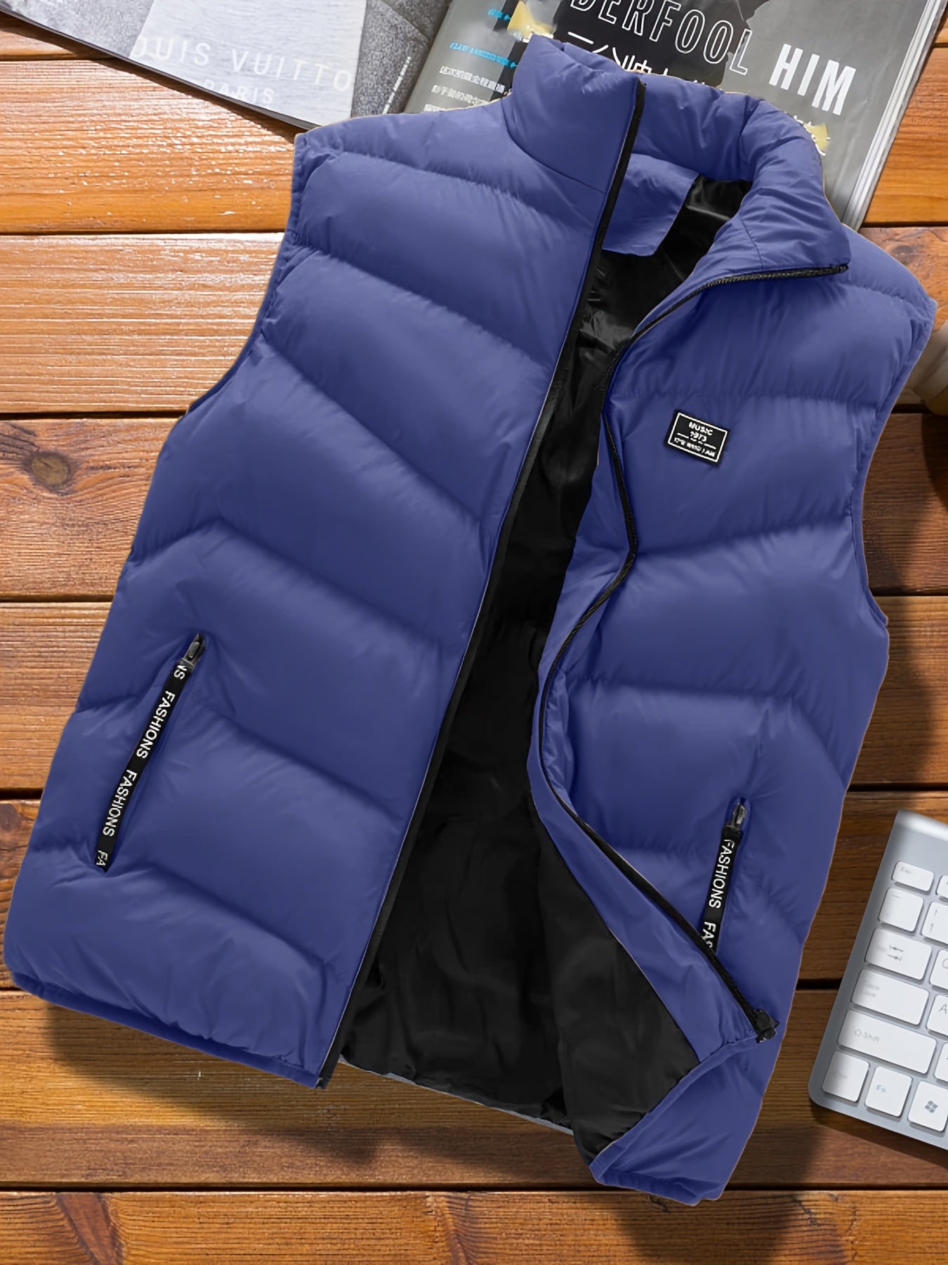 Warm Winter Vest, Men's Casual Zipper Pockets Stand Collar Zip Up Vest For Fall Winter
