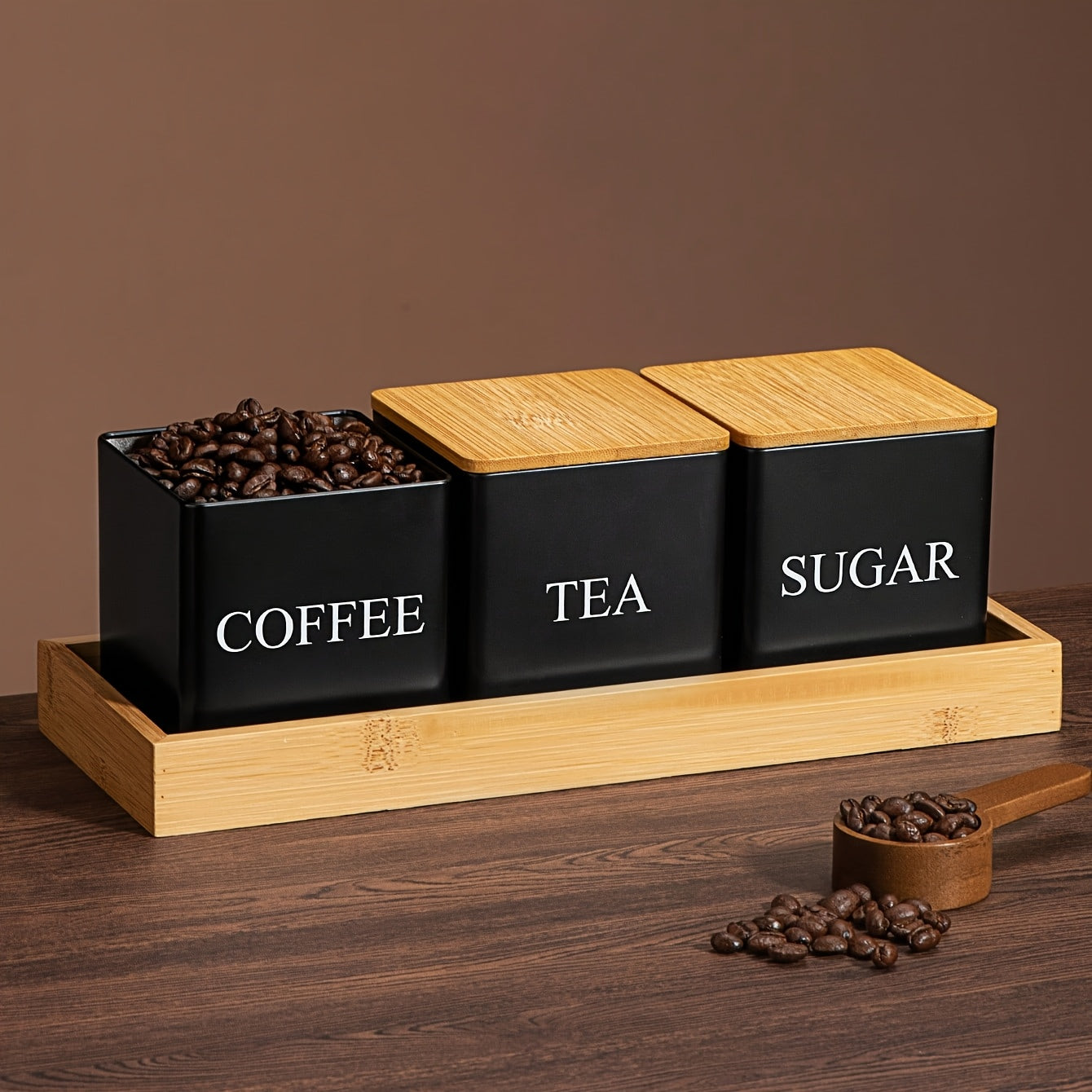 Set of 3 Black And White Storage Containers, Metal Canisters for Storing Coffee Beans, Sugar, And Tea, Everyday Organization, Kitchen Storage.