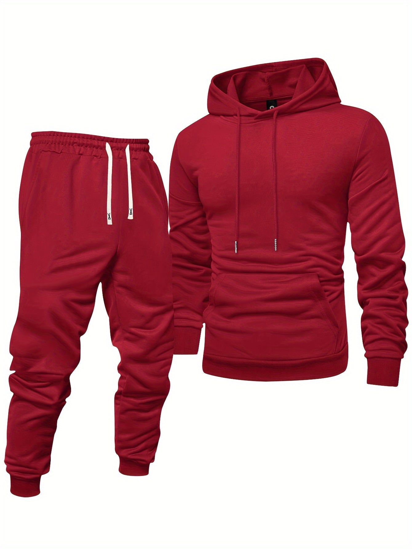Men's Long Sleeve Hoodie + Drawstring Sweatpants Set Spring Autumn Solid Color Pullover Regular Long Sleeve T-Shirt and Pants Belt Casual Sport Joggers Two-Piece Set