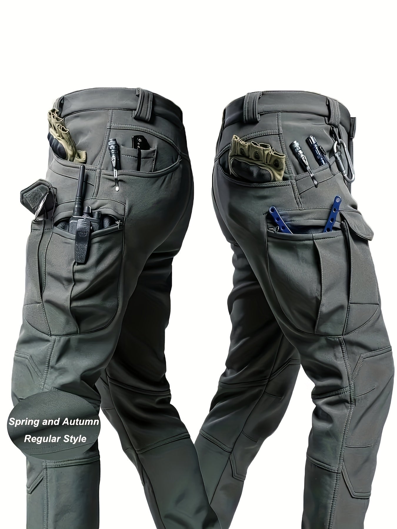 Men'S Stretchy Black Cargo Work Pants - Elastic Waist, Multi-Pocket Design for Hiking & Everyday Comfort, Durable & Comfort Fit, Outdoor Pants|Casual Cargo Pants|Glossy Finish Pant