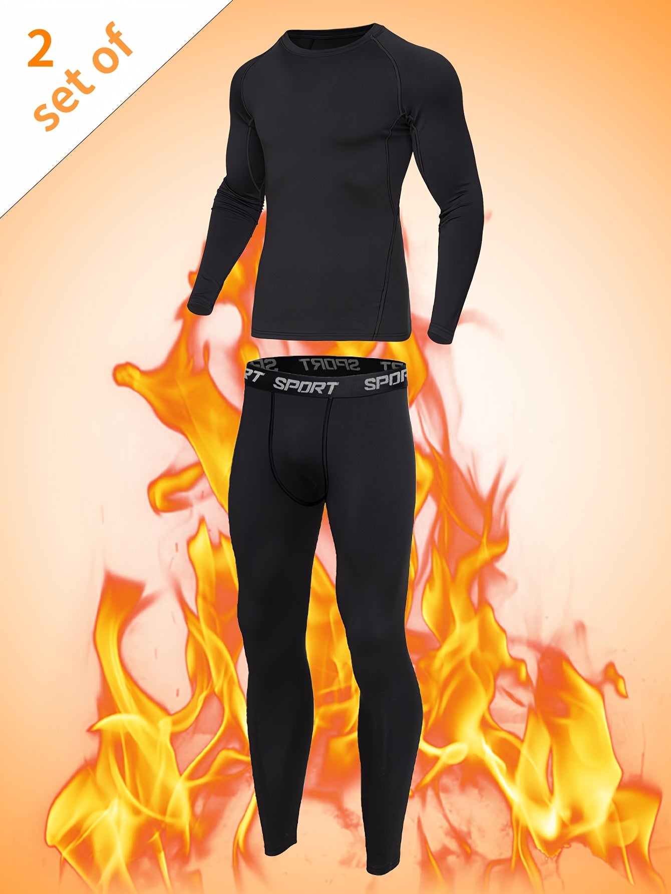 Men's Warm Underwear Set, Sports Outdoor Hunting Skiing Winter Warm Tight-Fitting Base Layer, Long Sleeve Round Neck Top and Bottom Set
