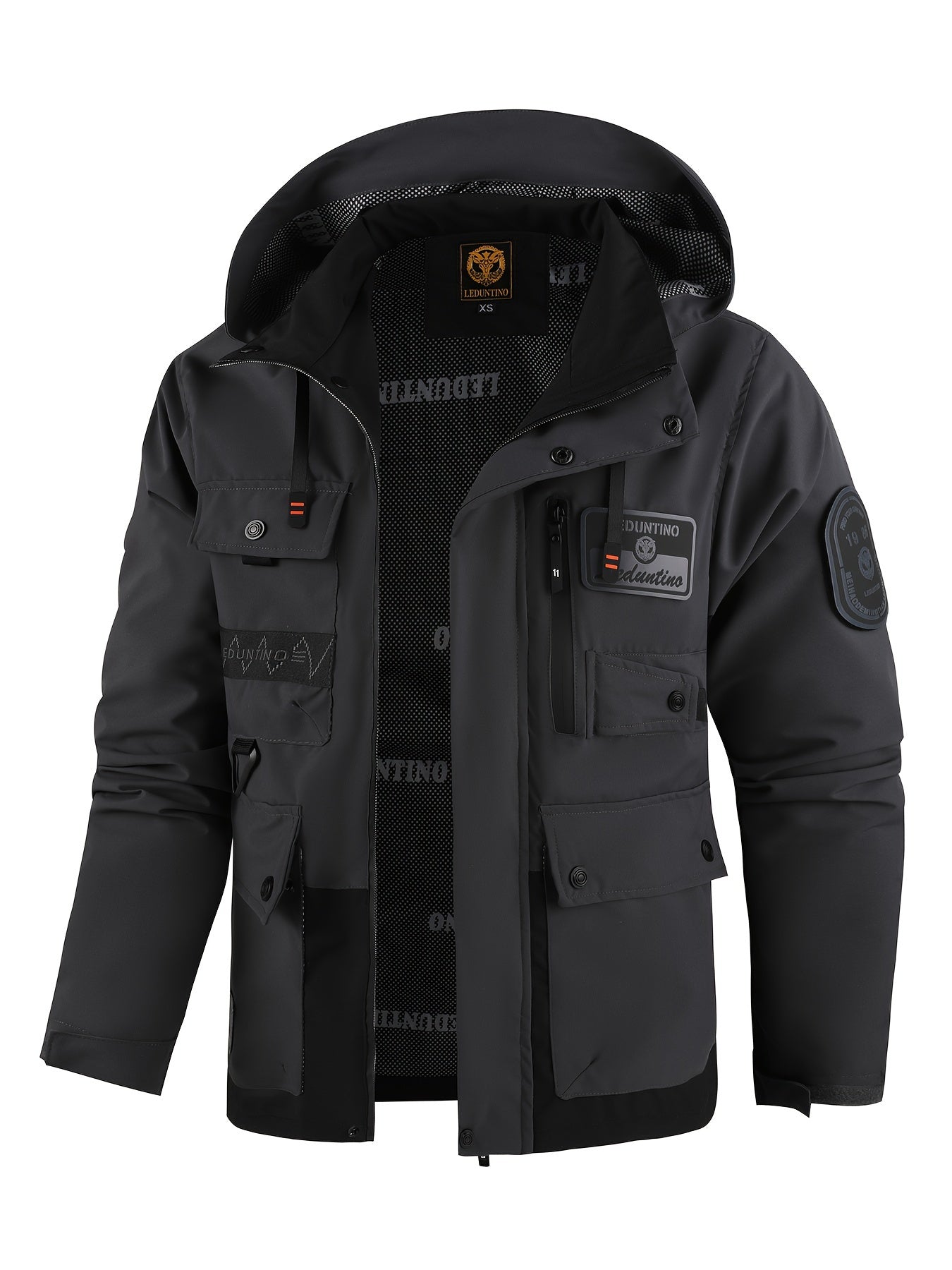 Men's Spring Autumn New Hooded Thin Jacket Men's Outdoor Warm Storm Jacket Men's Casual Multi-Pocket Cargo Jacket Men's Hat Detachable Zipper Jacket Men's Color Insertion Jacket