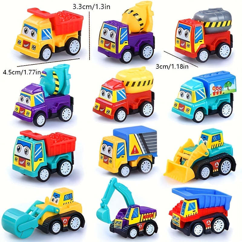 10pcs Random Color Pull Back Car, Small Inertia Engineering Vehicle, Cartoon Sticker Assembly Engineering Vehicle Fire Truck, Best Birthday Gift for Party, Christmas Gift