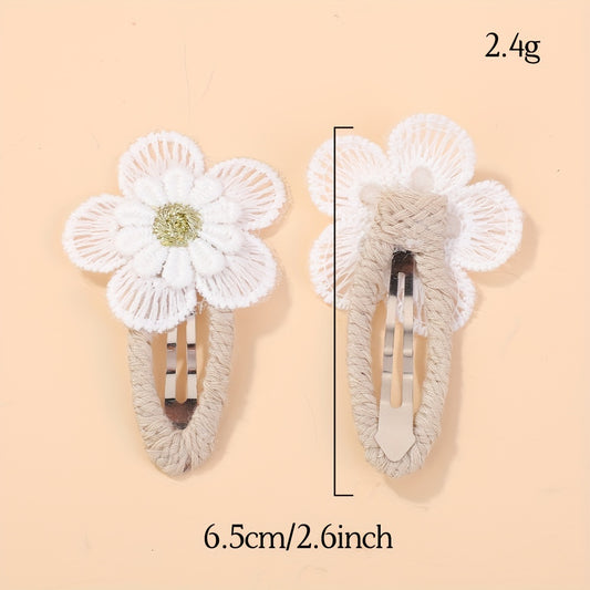 2pcs Darbiny Adorable Daisy Hair Clips for Girls - Fresh & Cute Fabric Handmade Bangs Accessories with Bow, Perfect for School, Polyester & Iron, Hair Accessories for Girls