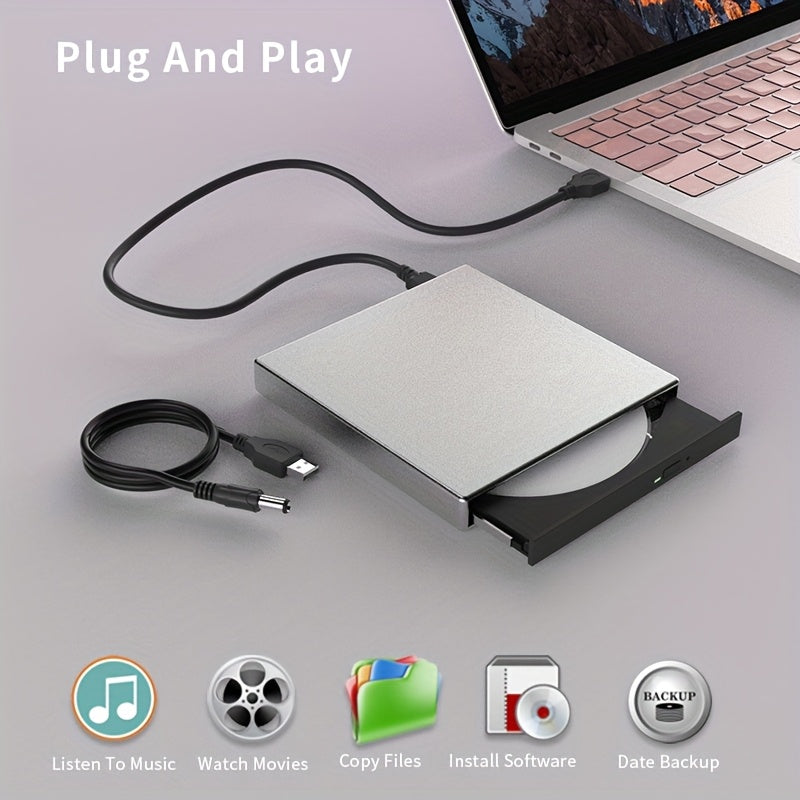 External CD DVD Drive, USB 2.0 Slim Protable External CD-RW Drive DVD-RW Burner Writer Player for Laptop Notebook PC Desktop Computer