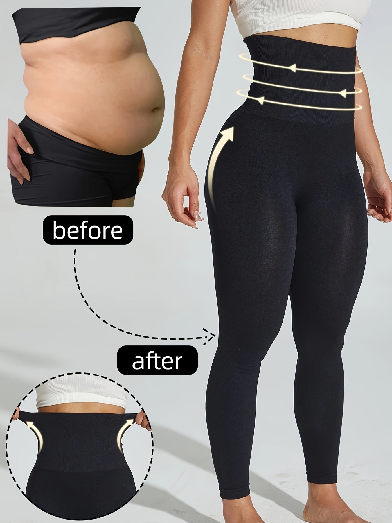High-Waist Tummy Control Yoga Pants for Women - Black, Slimming, Butt Lifting, Elastic Nylon Athletic Leggings, Opaque, Ideal for Workouts and Casual Attire