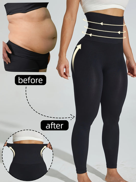 High-Waist Tummy Control Yoga Pants for Women - Black, Slimming, Butt Lifting, Elastic Nylon Athletic Leggings, Opaque, Ideal for Workouts and Casual Attire