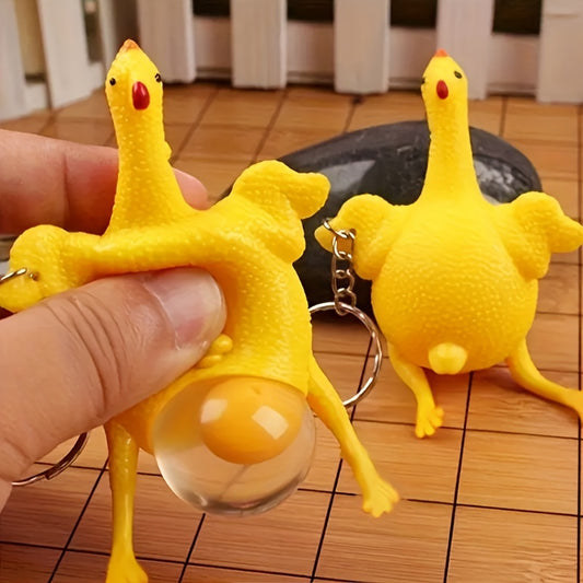 1pc Funny Squeeze Chicken Laying Egg Keychain Anti-Stress Tricky Toys Gag Children'S Gift