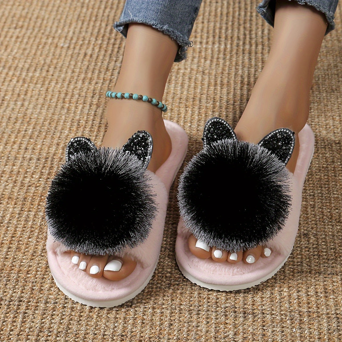 Women's All-Season Slip-On Moccasin Slippers with Plush Faux Fur-Like Lining & Arch - Soft EVA Cushioned Insole, Slip- Sole, Cozy Indoor/ House Shoes for Home, Office, or Casual Wear - Hand Washable (Grey/Black) - Faux Fur Design, Comfortable & Versatile