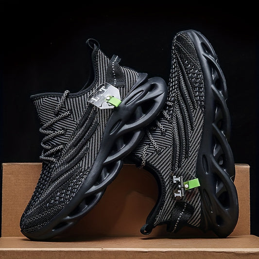 Men's Shock Absorption Blade Type Shoes, Breathable Lace Up Non-Slip Shoes For Jogging Walking
