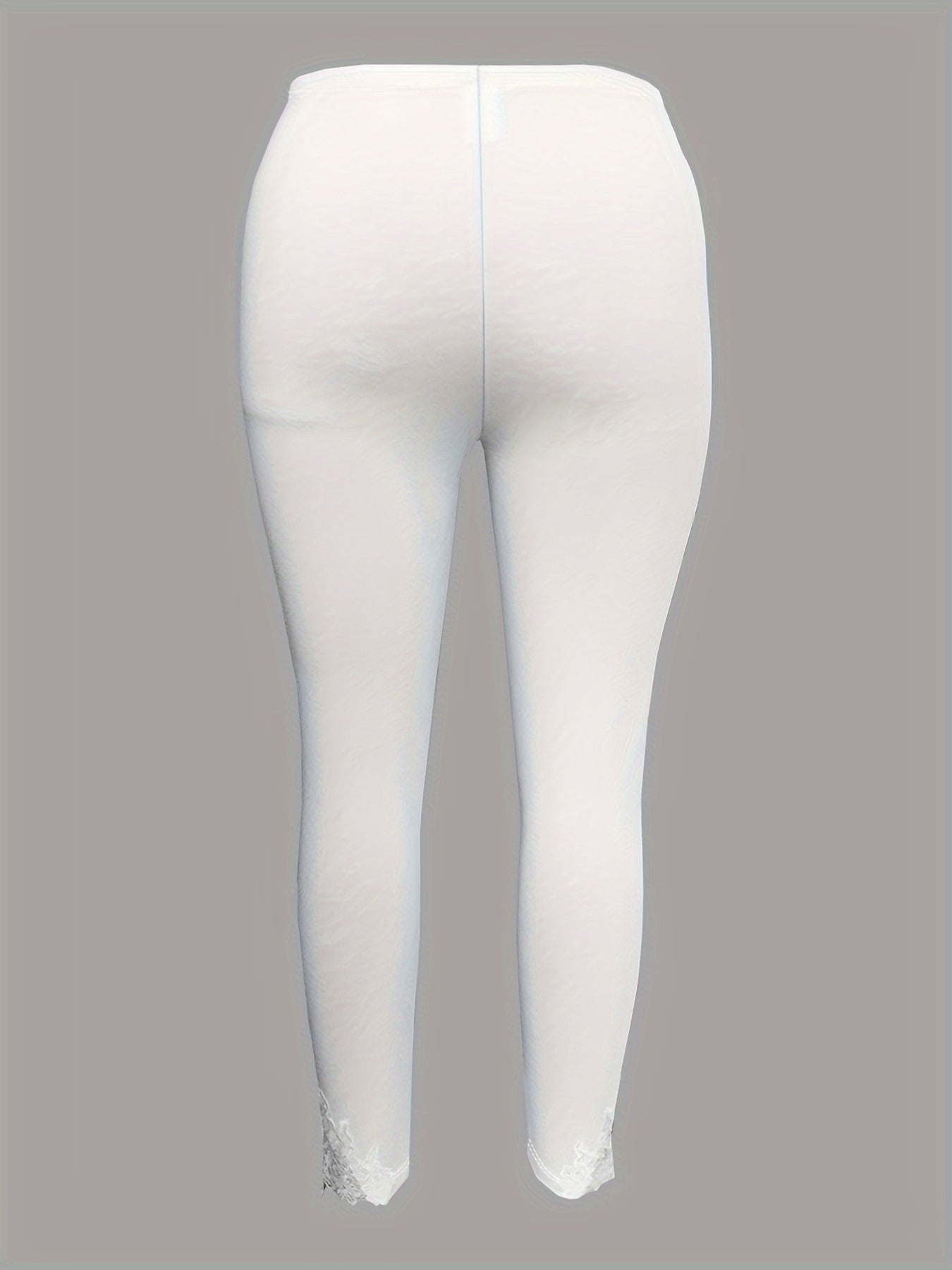 Plus Size Contrast Lace Solid Leggings, Casual Every Day Stretchy Leggings, Women's Plus Size Clothing