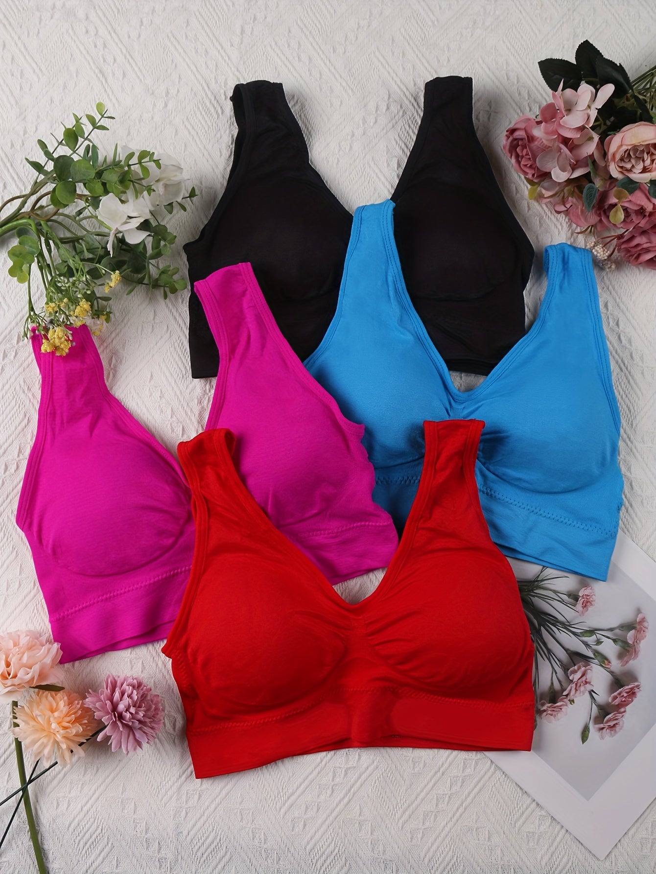 4pcs Plus Size Daily Vest Bra, Comfortable Breathable Elastic Bra, Women'S Underwear and Underwear