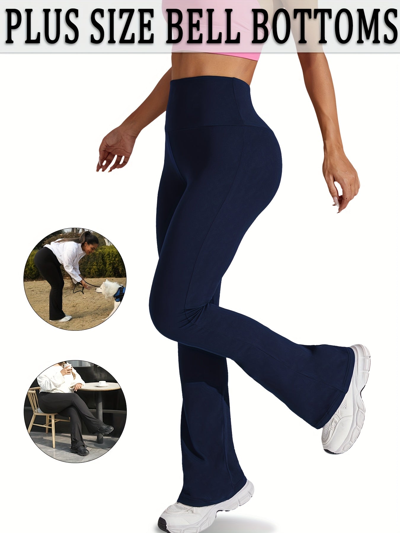 Women's Plus Size High Waisted Flare Leggings - Stretchy Non-See-Through Yoga Pants with Wide Waistband, Tummy Control Workout & Casual Pants Pink - Machine Washable All-Season Trousers for Everyday & Formal Outfits, Bellbottom Style, Comfortable Fit, Wom