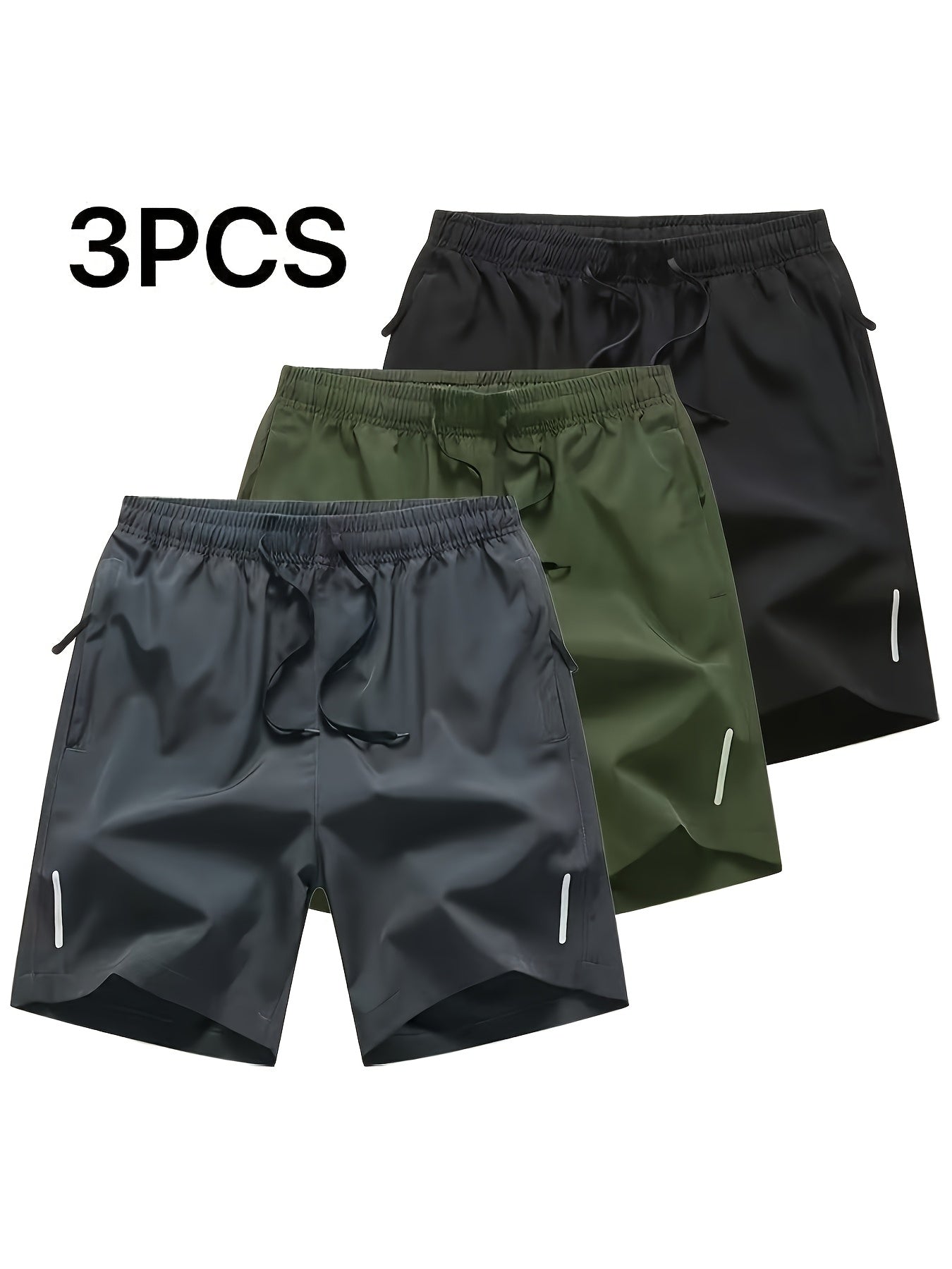 3pcs Men'S Summer Sports Shorts - Breathable Quick-Dry Fabric, Drawstring Waist with Zipper Pockets, Lightweight & Comfortable for Running, Hiking, Outdoor Activities - Black, Navy Blue, Dark Gray - Perfect Gift for Active Men, Hiking Apparel, Casual Styl