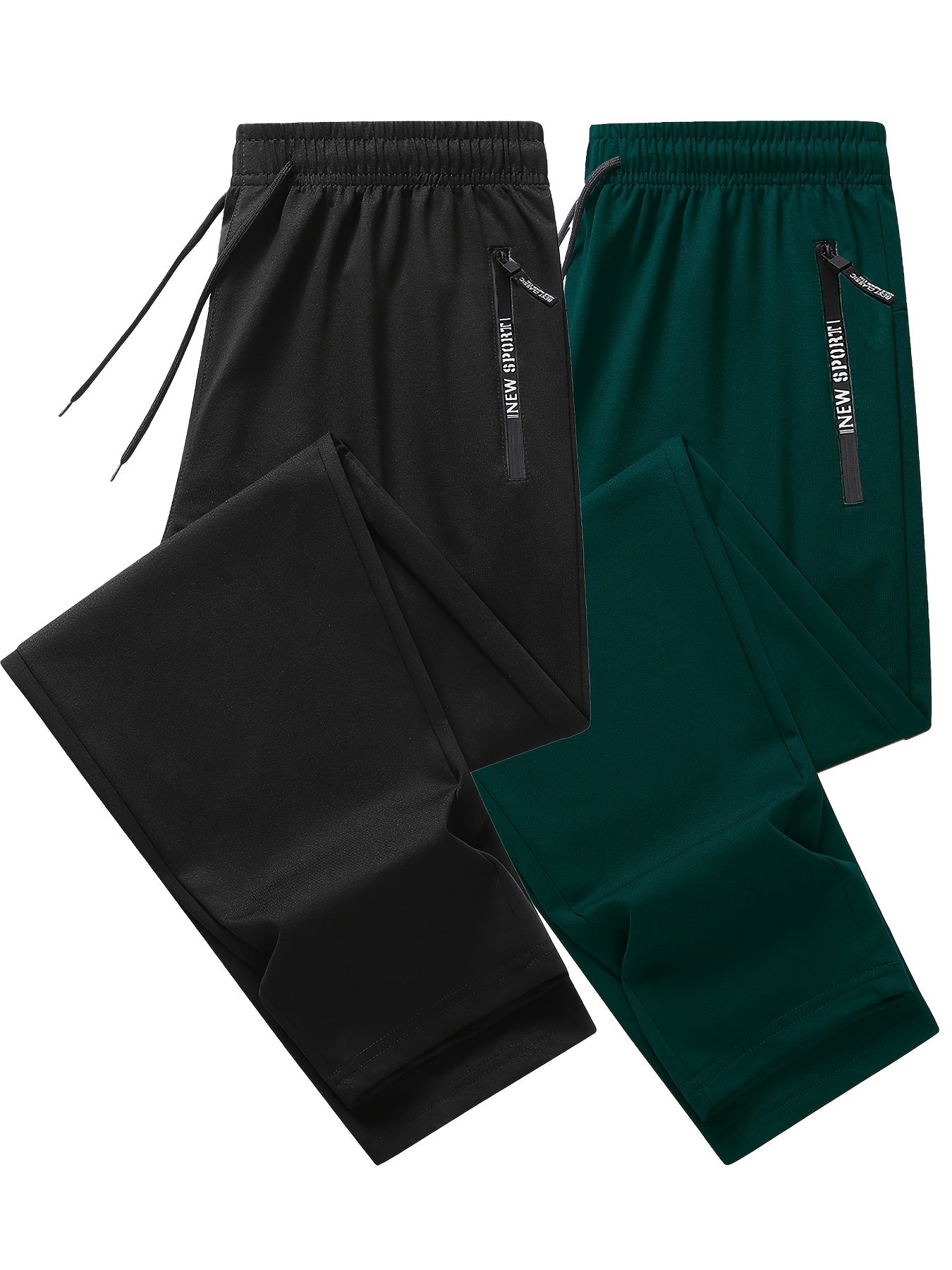 Men's 2-pack Set Of Solid Regular Fit And Cuffed Sweatpants with Letter Print Zippered Pockets And Drawstring, Athletic Joggers for All Seasons Fitness And Gym Wear