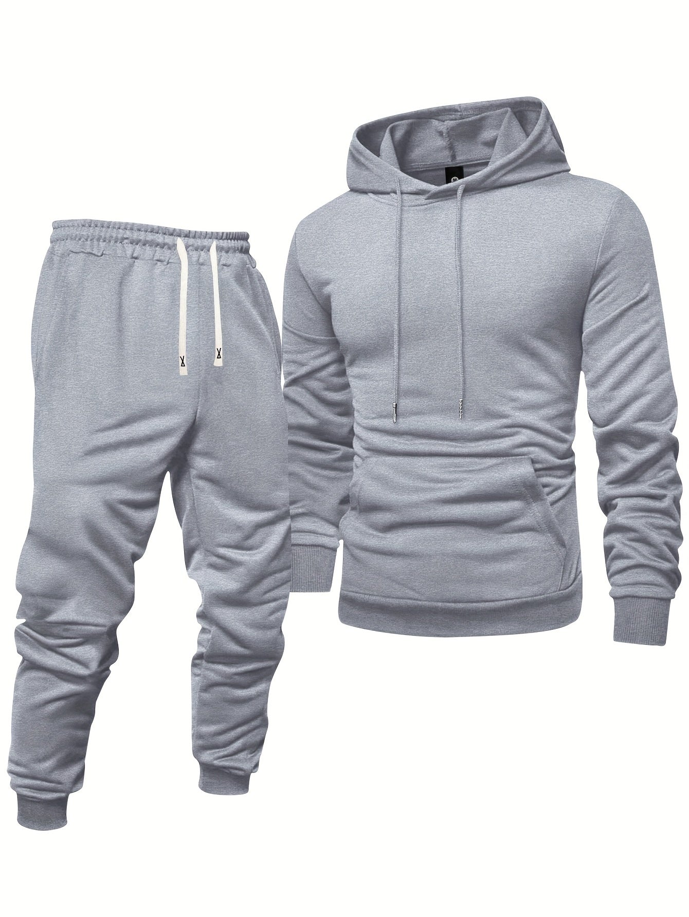Men's Long Sleeve Hoodie + Drawstring Sweatpants Set Spring Autumn Solid Color Pullover Regular Long Sleeve T-Shirt and Pants Belt Casual Sport Joggers Two-Piece Set